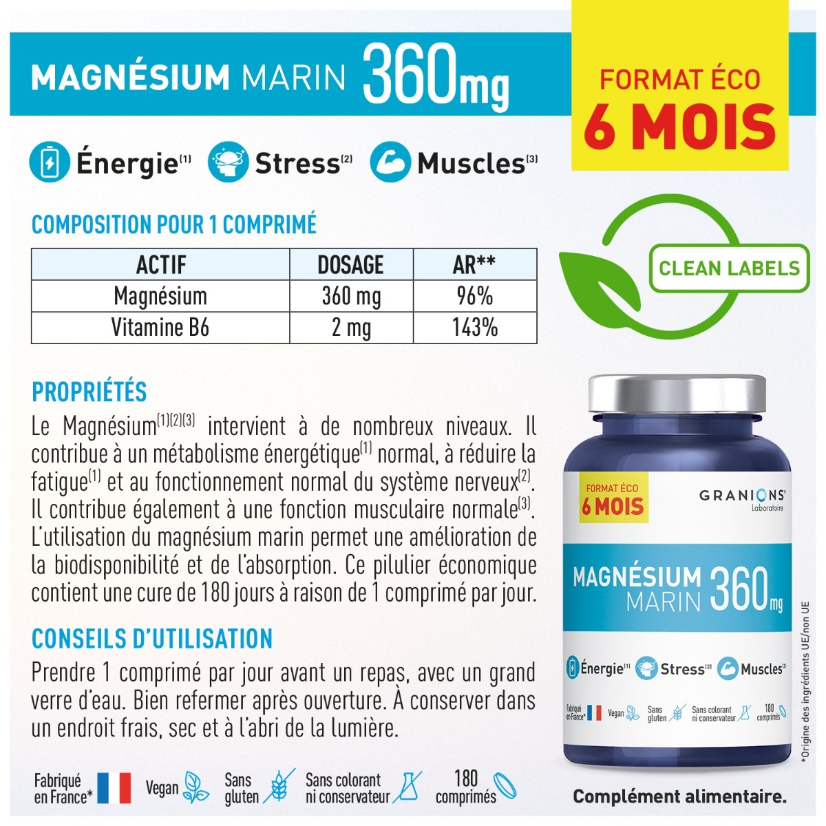 Magnésium marin 360mg format économique composition