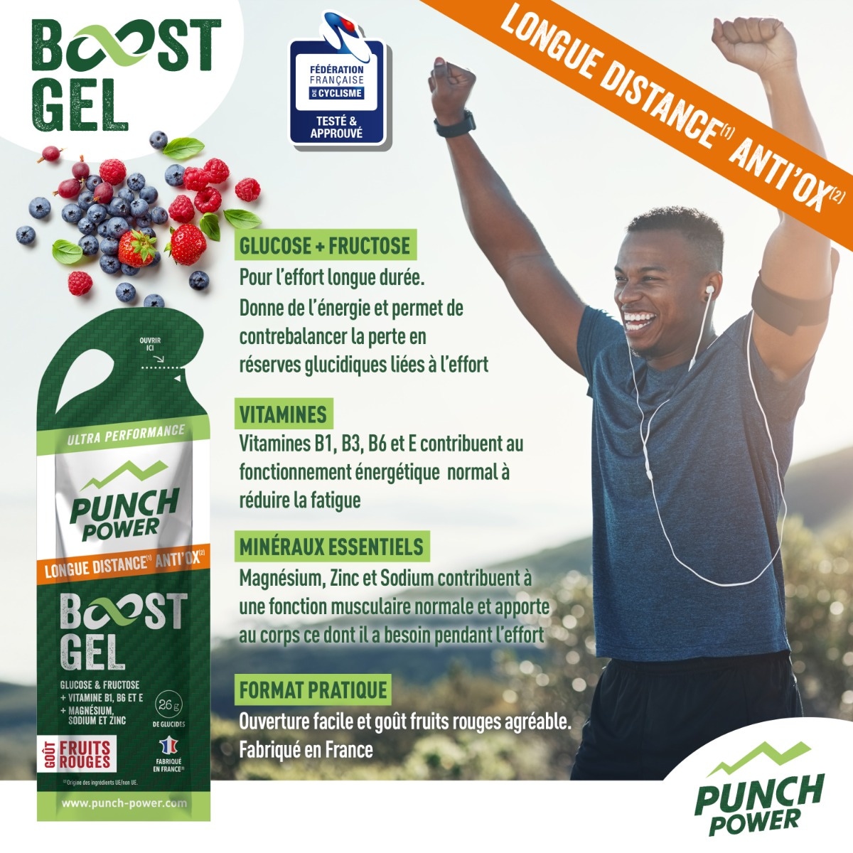 Punch Power BOOST GEL – Longue Distance Antiox – Goût Fruits Rouges