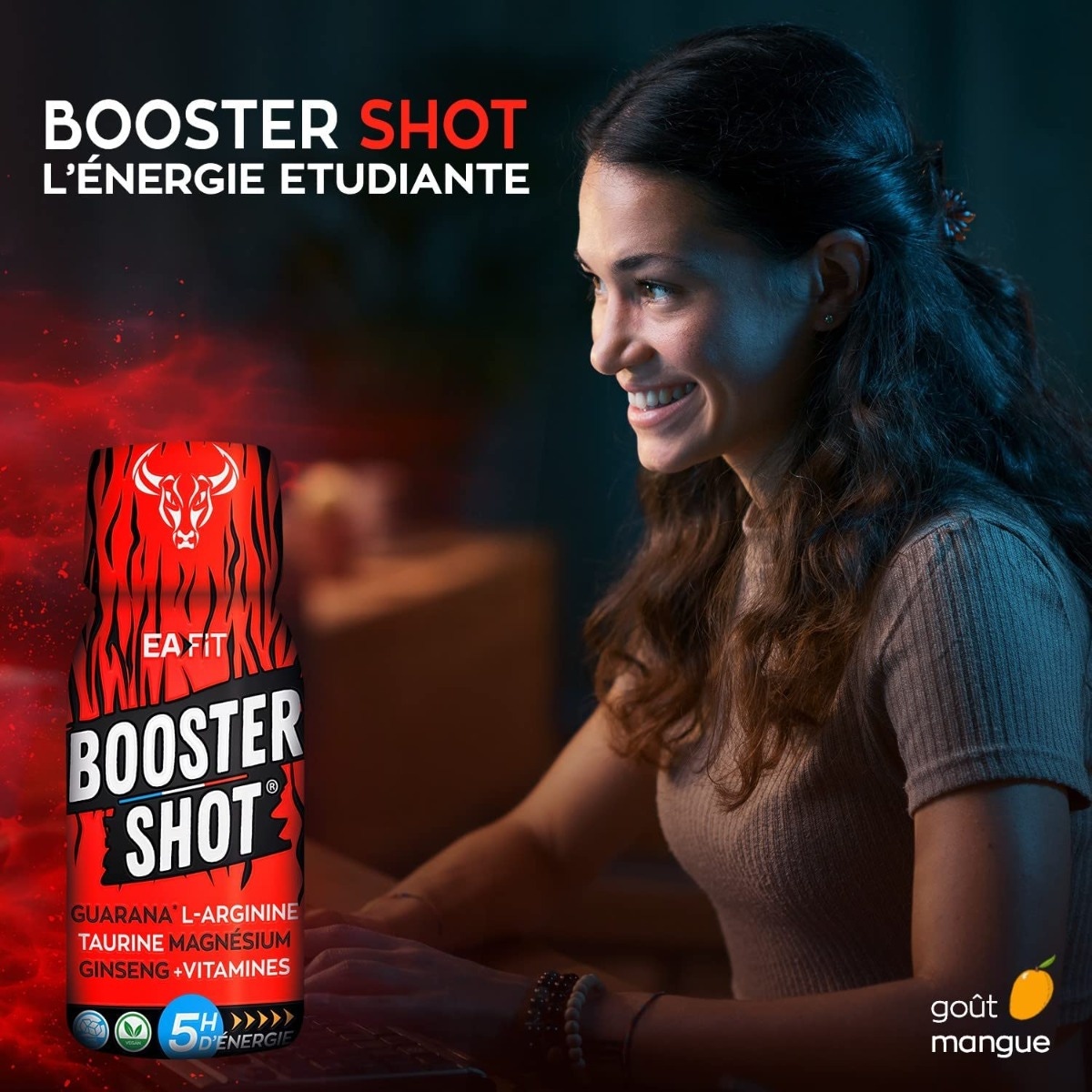 EAFIT Booster Shot - 5h d'énergie naturelle - Guarana - L-Arginine - Taurine - Magnésium - Ginseng - Vitamines - Boite de 20