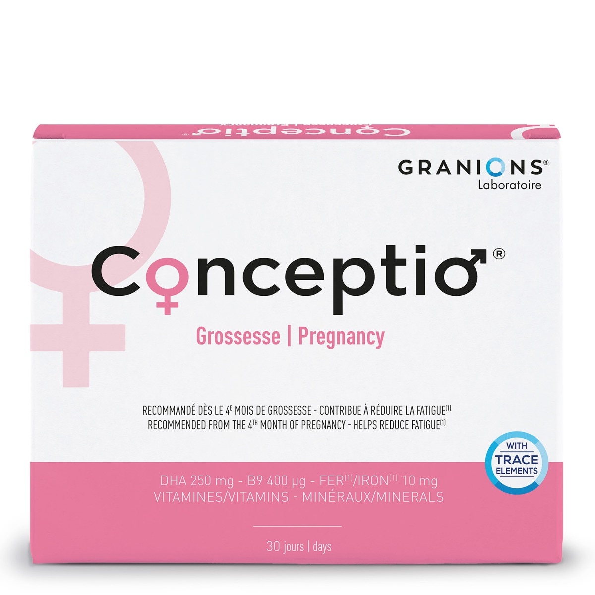 Conceptio Grossesse - DHA - B9 400 µg - Vitamines - Minéraux - Dès le 4eme mois de grossesse - 30 jours - Face