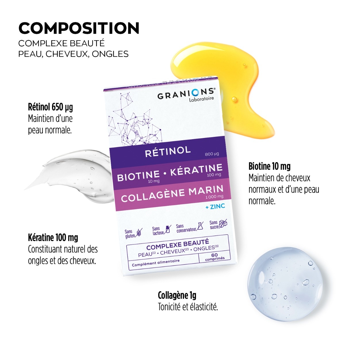 Complexe Trio beauté Ongle cheveux Peau compositions