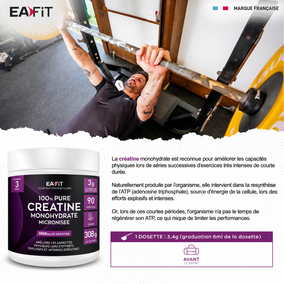 EAFIT Pure Créatine 308 g poudre - 3 mois