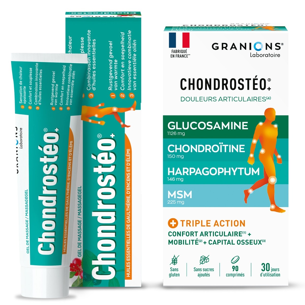 Granions Chondrostéo 90 comprimés + 1 gel chondrostéo OFFERT
